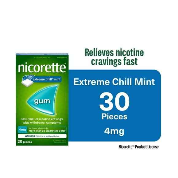 Nicorette Gum, Nicotine 4mg, Extreme Chill Mint Flavour, Quit Smoking Aid and Smoking Cessation Aid, 30 pieces