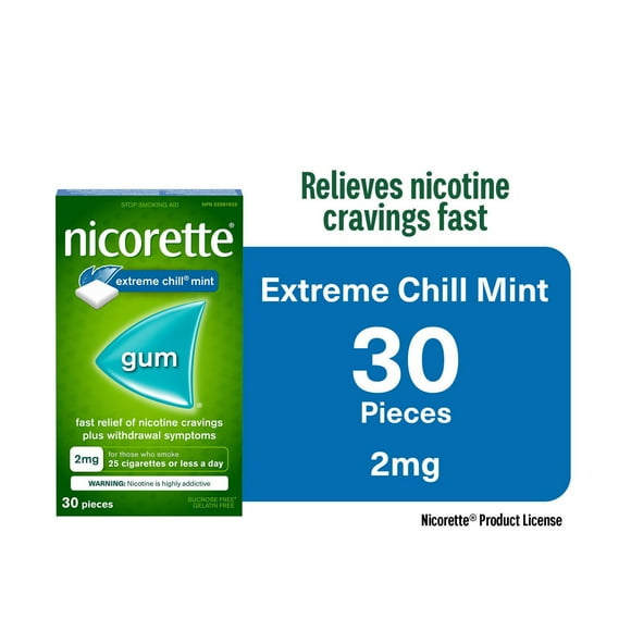 Nicorette Gum, Nicotine 2mg, Extreme Chill Mint Flavour, Quit Smoking Aid and Smoking Cessation Aid, 30 pieces