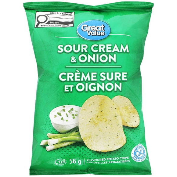 Great Value Sour Cream & Onion Flavoured Potato Chips, 56 g