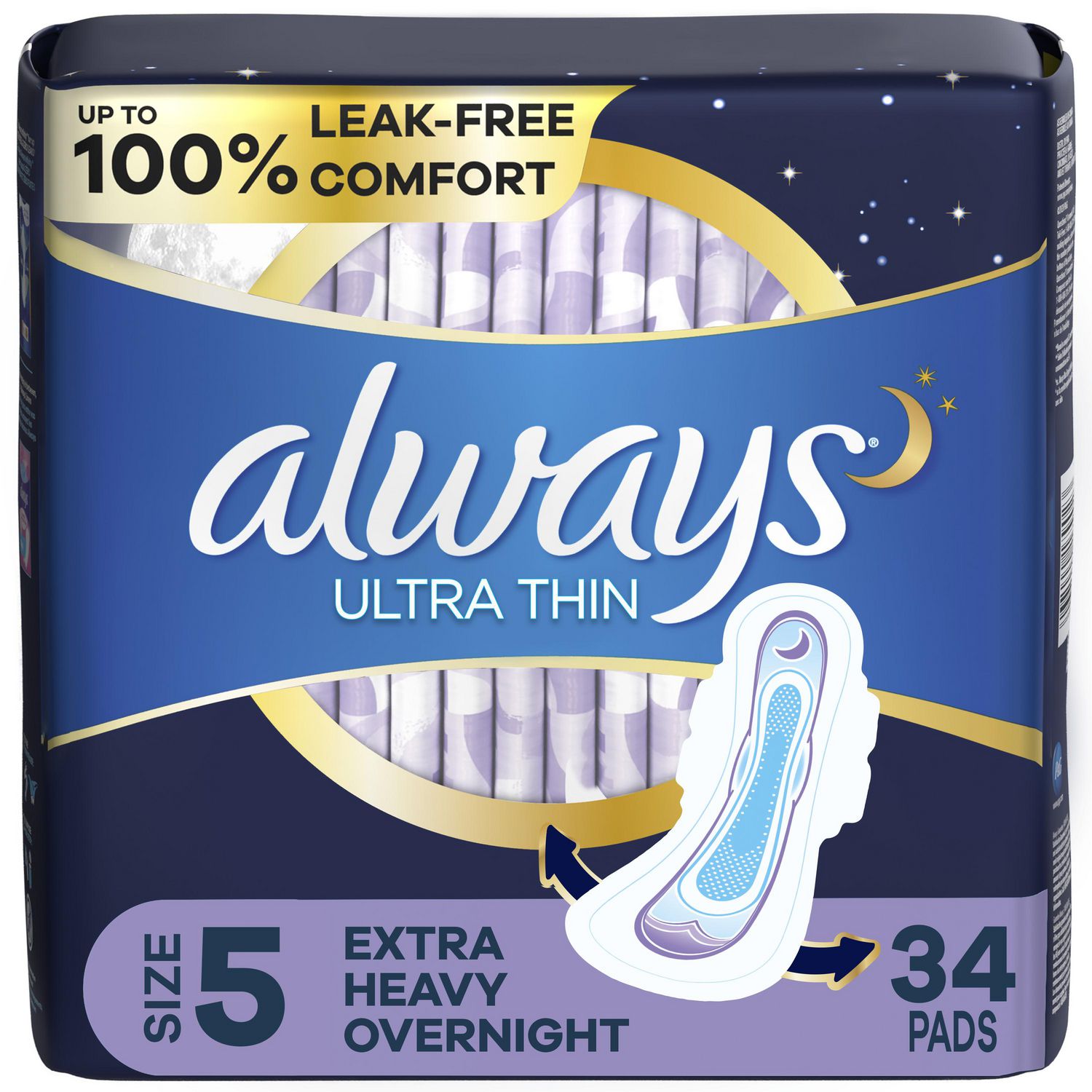 Always Ultra Thin Size 5 Extra Heavy Overnight Pads with Wings, Unscented
