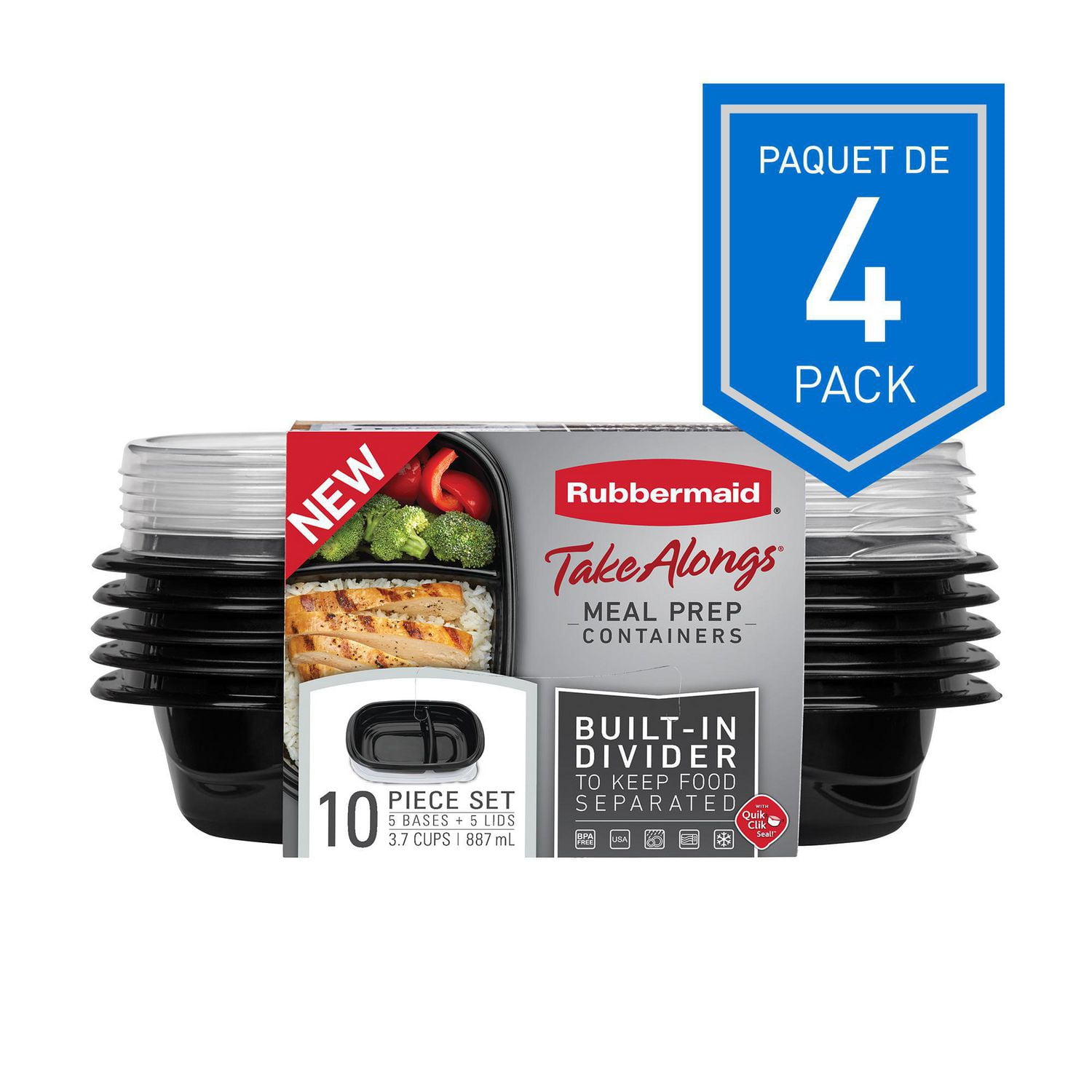 Rubbermaid TakeAlongs Food Storage Containers with Divided Base, 3.7