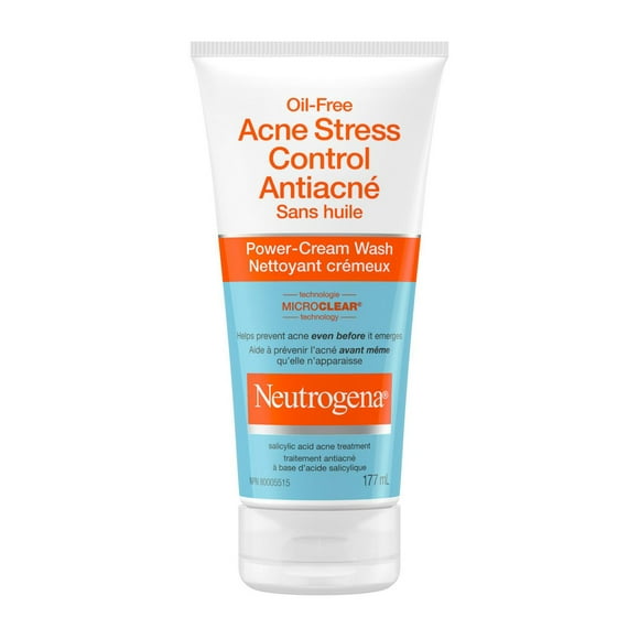 Neutrogena Oil-Free Acne Stress Control Power-Cream Wash, Green Tea, Cucumber, Acne Treatment, Soft Skin, Clear Skin, 177 mL