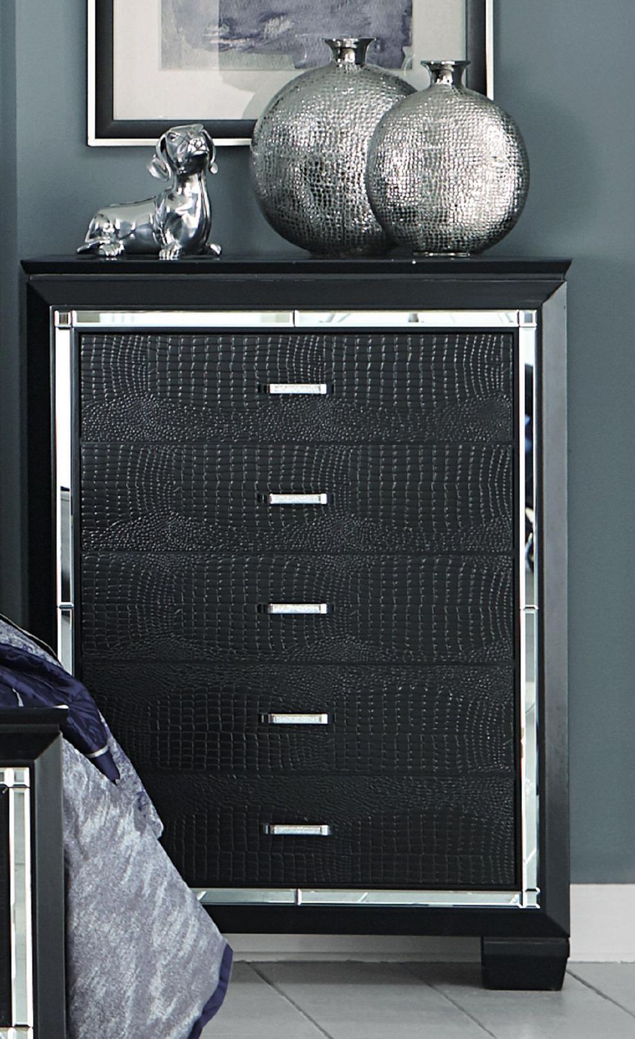 Topline Home Furnishings Black Alligator Embossed Dresser