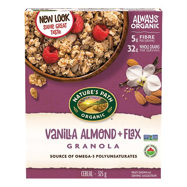 Céréales granola Flax Plus biologiques de Natures Path à la vanille et aux amandes granola vanille et amandes