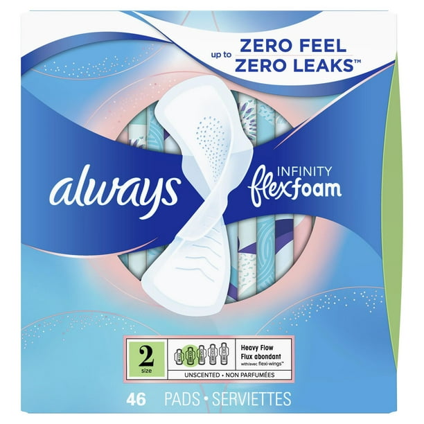 Serviettes Always Infinity FlexFoam, taille 2, flux abondant, zéro fuites et zéro sensation, np, avec ailes 46 serviettes