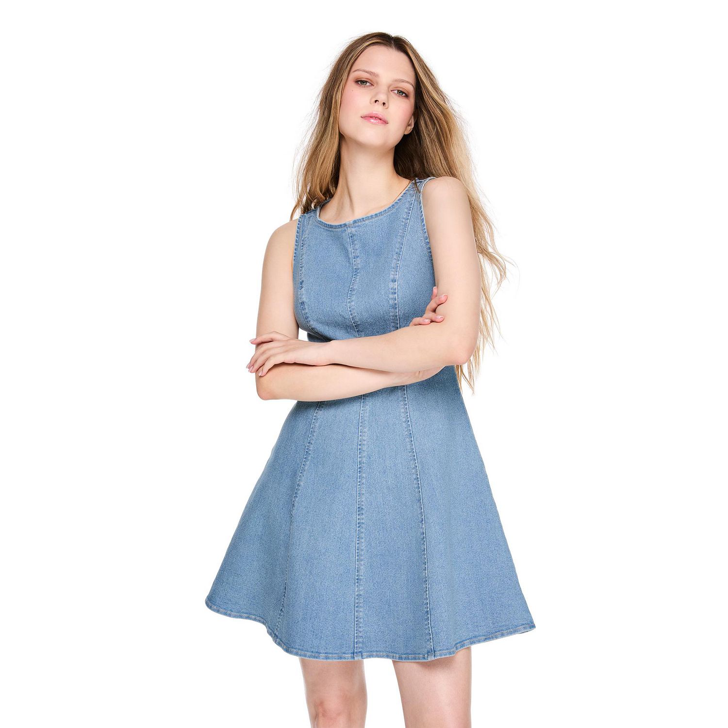 Robe en denim ajustée et évasée No Boundaries pour femmes