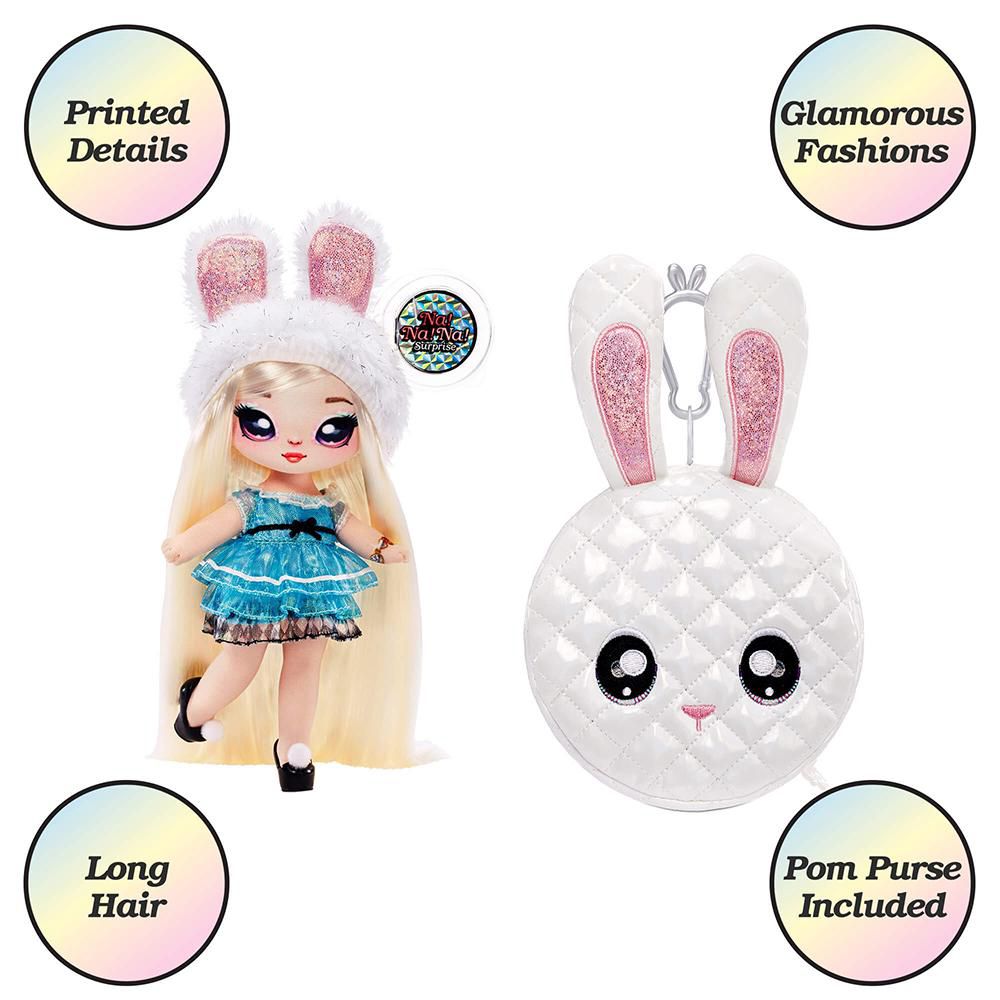 Na Na Na Surprise 2-in-1 Fashion Doll and Metallic Purse Glam Series -  Alice Hops, Blonde Doll in Shimmery Blue Dress and Bunny Ears with White  Rabbit 