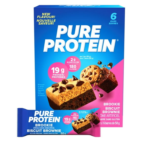 Pure Protein Brookie Bars - High Protein Snack with Whey Blend, Low Sugar, Gluten free, Made in Canada, (6 x 50 g)