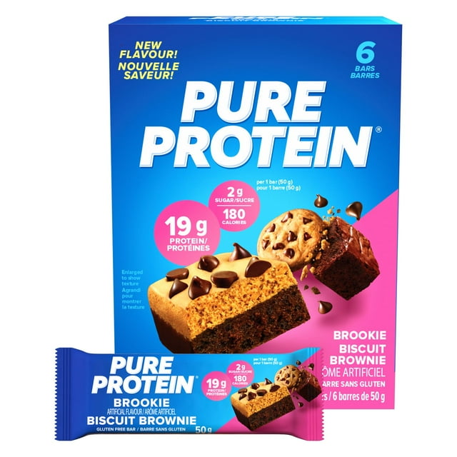 Pure Protein Brookie Bars - High Protein Snack with Whey Blend, Low Sugar, Gluten free, Made in Canada, (6 x 50 g)