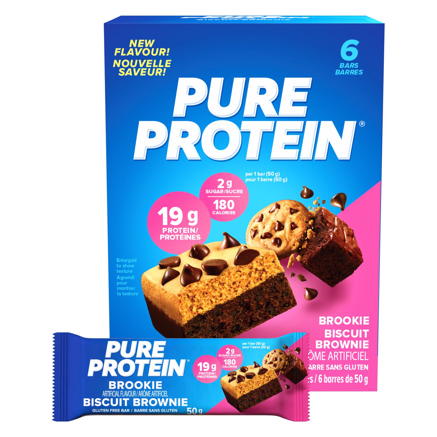 Pure Protein Brookie Bars - High Protein Snack with Whey Blend, Low Sugar, Gluten free, Made in Canada, (6 x 50 g)
