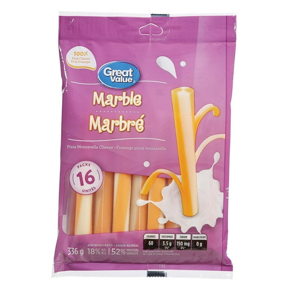 Great Value Marble Pizza Mozzarella Cheese, 336 g, 16 pack