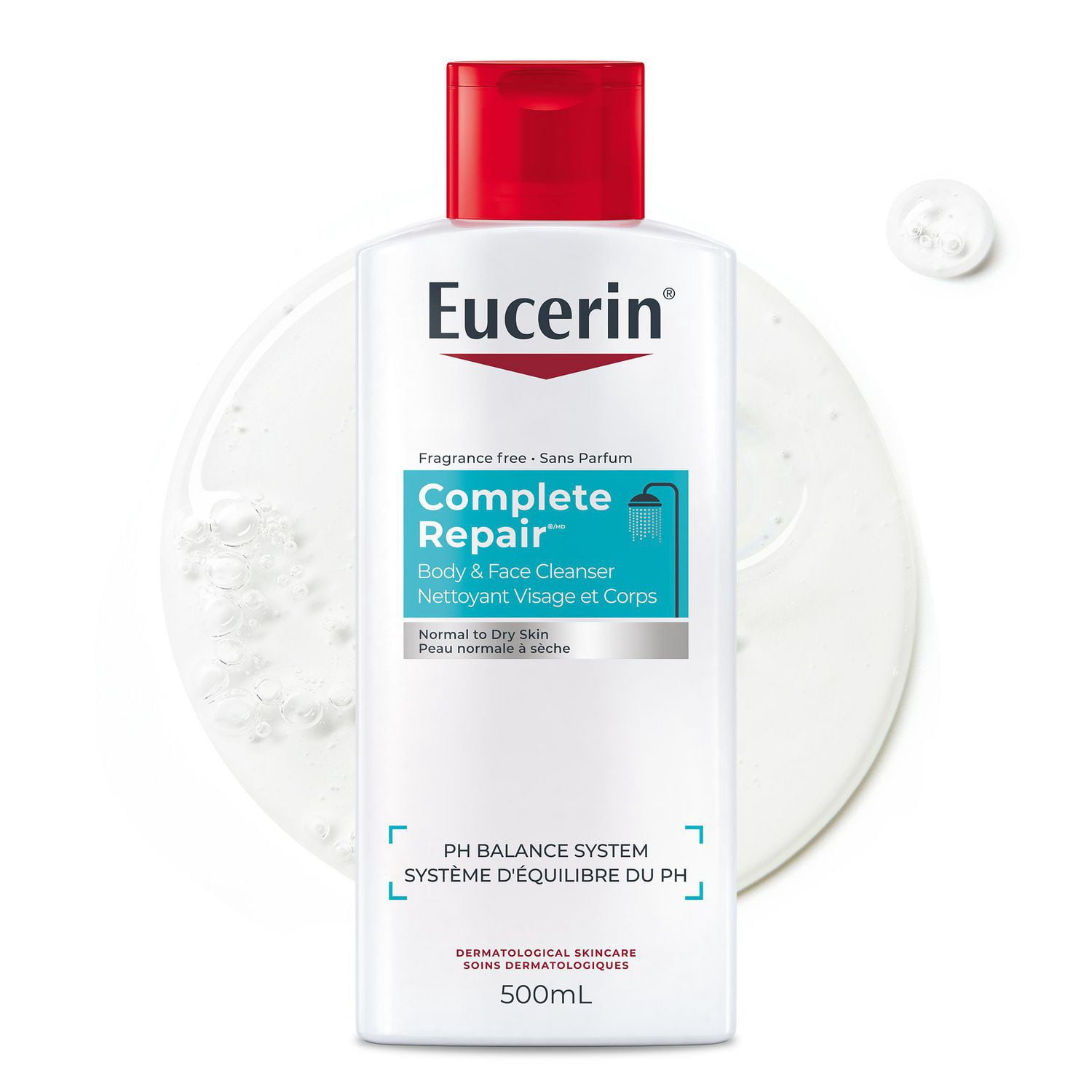 Eucerin Complete Repair Body and Face Cleanser for Dry Skin, Fragrance Free and Soap Free Body Wash, 500 mL