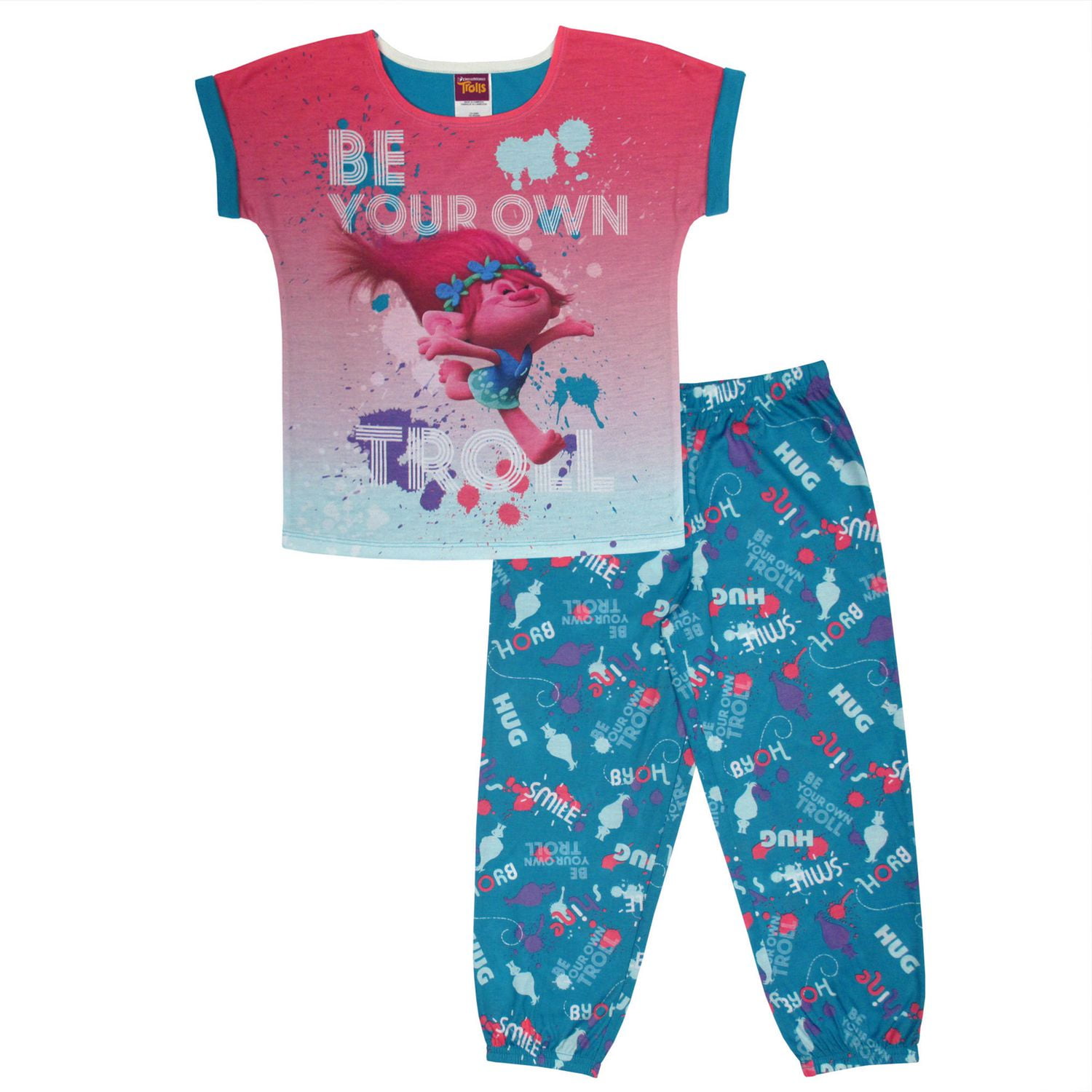 DreamWorks Trolls Trolls Girls 2 Piece Pyjamas Dolman And Pant Set Walmart