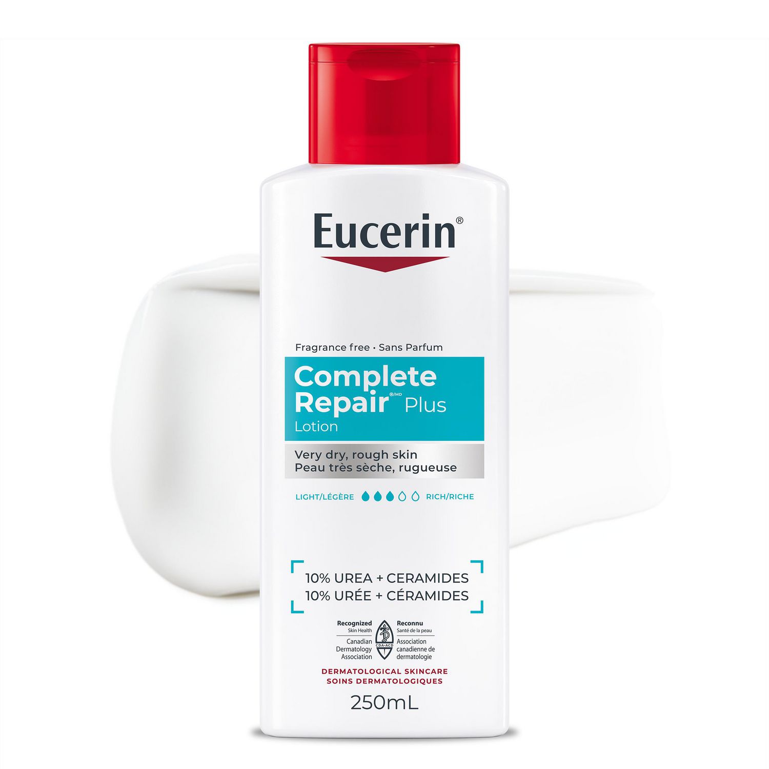 Eucerin Complete Repair Plus Moisturizing Lotion with 10% Urea and Ceramides for Very Dry, Rough Skin, 250 mL