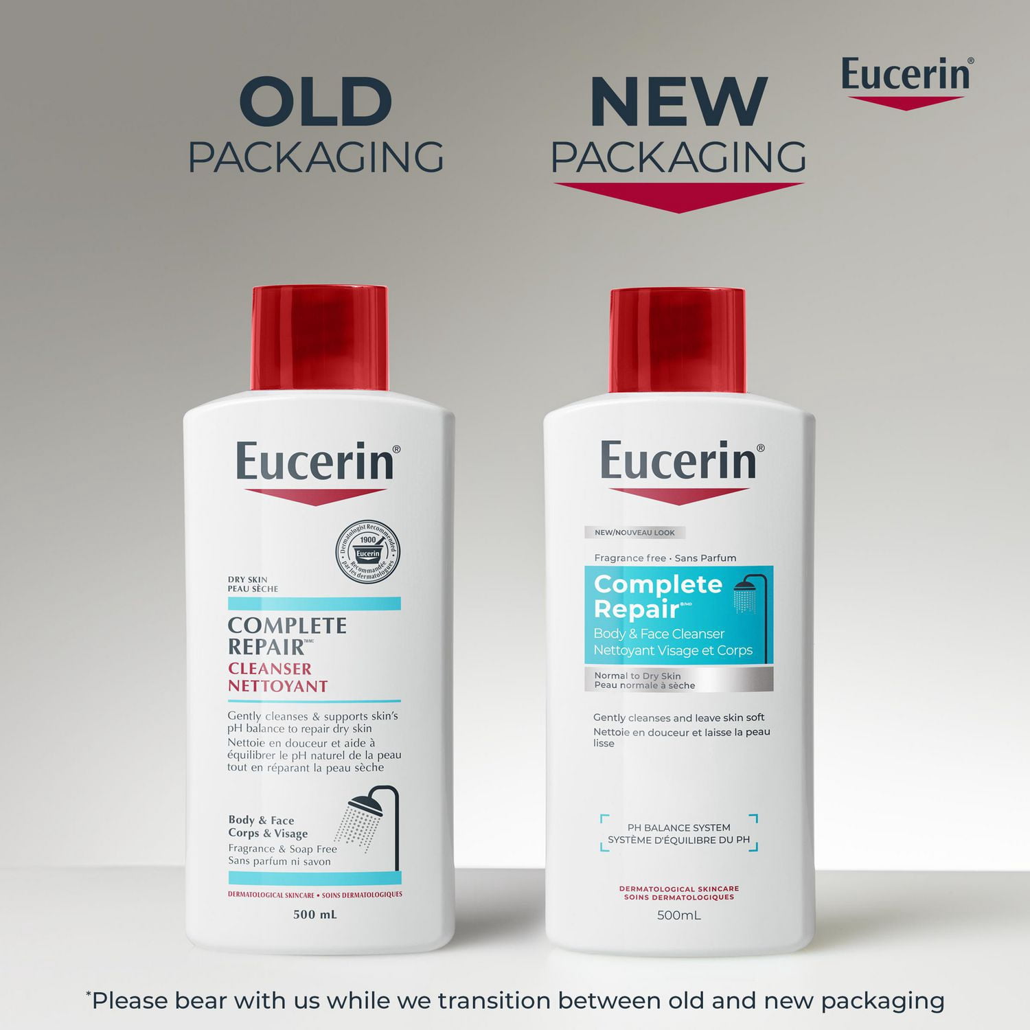 Eucerin Complete Repair Body and Face Cleanser for Dry Skin, Fragrance Free and Soap Free Body Wash, 500 mL
