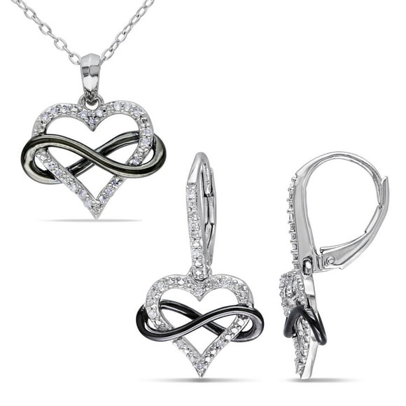 Miabella 0.20 Carat T.W. Diamond Two-Tone Sterling Silver Infinity Heart Pendant and Earrings Set, 18"