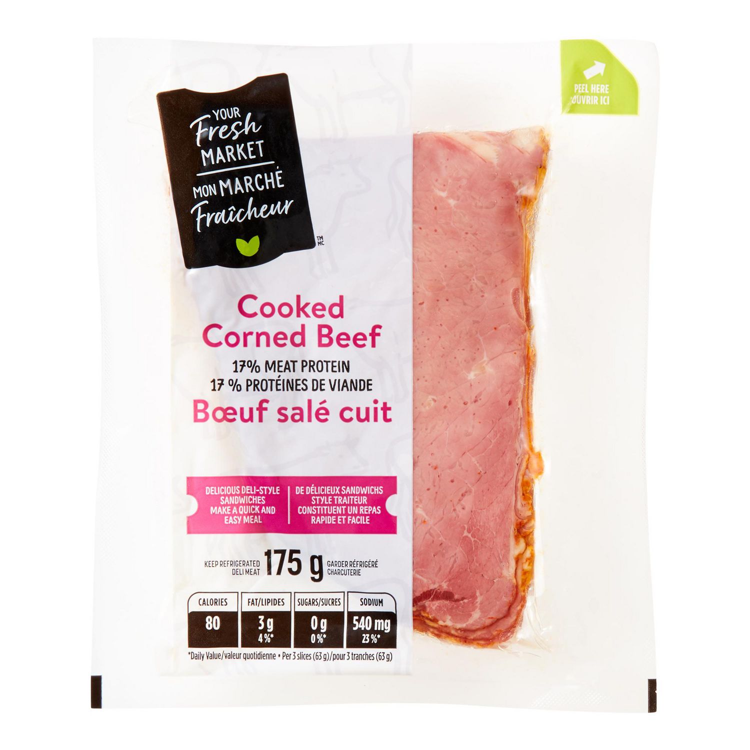 Your Fresh Market Cooked Corned Beef, 175 g, sliced