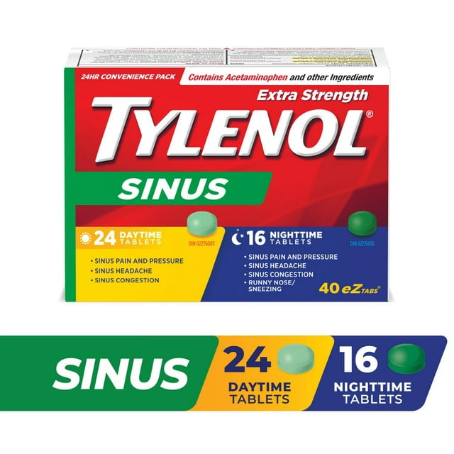 Tylenol Sinus Extra Strength eZ Tabs, Relieves Sinus congestion & other Sinus symptoms, Daytime & Nighttime, Convenience Pack, 40 Count