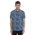 thumbnail image 1 of Dark Black Men's Short-Sleeve Patterned Button-Down Shirt, 1 of 6