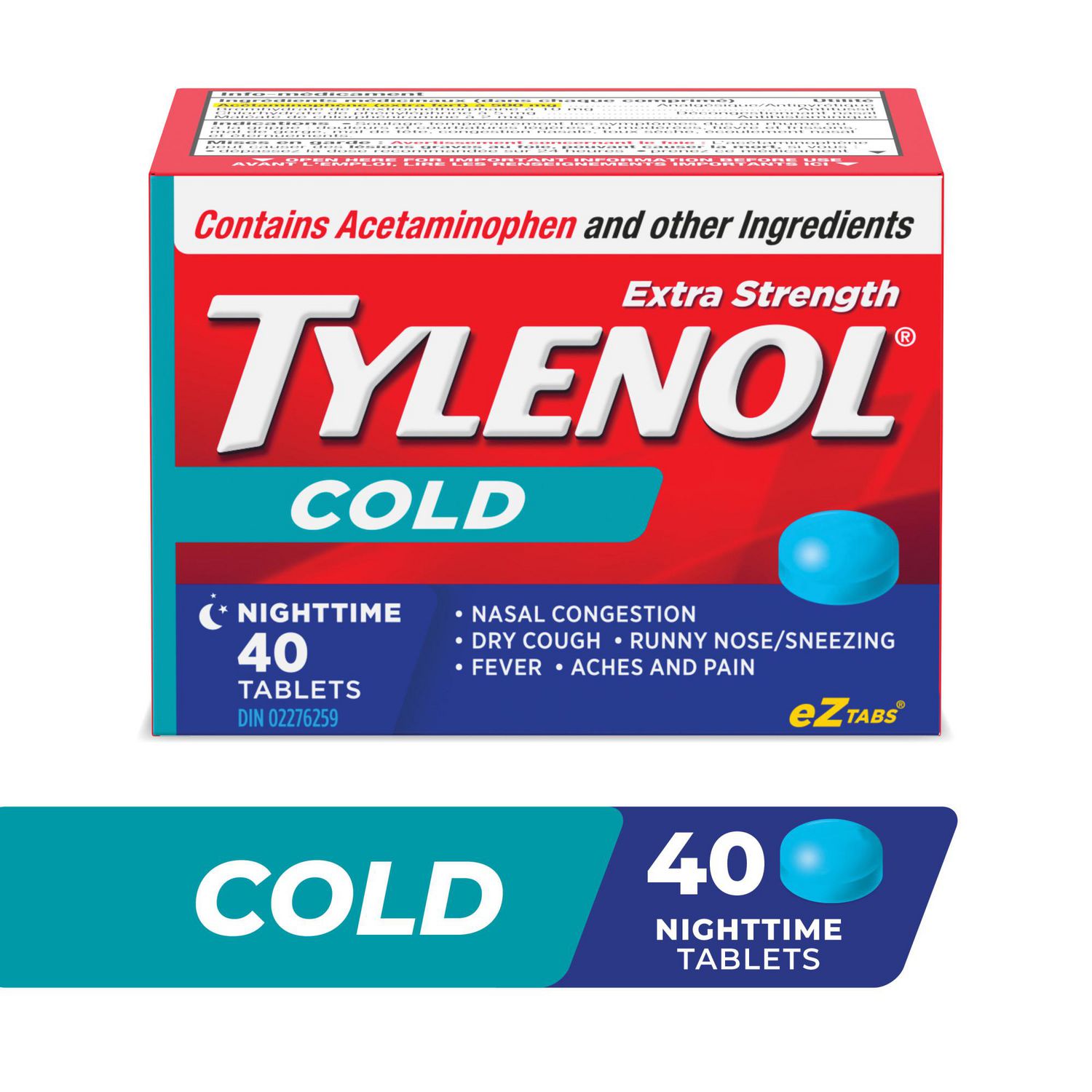 Tylenol Extra Strength Cold eZ Tabs, Relieves Cold symptoms, Nighttime ...
