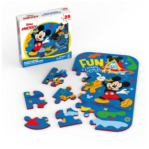 Mickey Mouse, puzzle spongieux en mousse 25 pièces Disney Junior Clubhouse  Pluto Fun Starts Here, pour les enfants de 4 ans et plus 