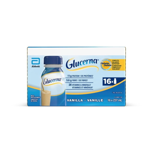 Glucerna Nutritional Drink, Meal Replacement Shakes, Complete, Balanced Nutrition For People With Diabetes, Vanilla, 16 x 237-mL Bottles