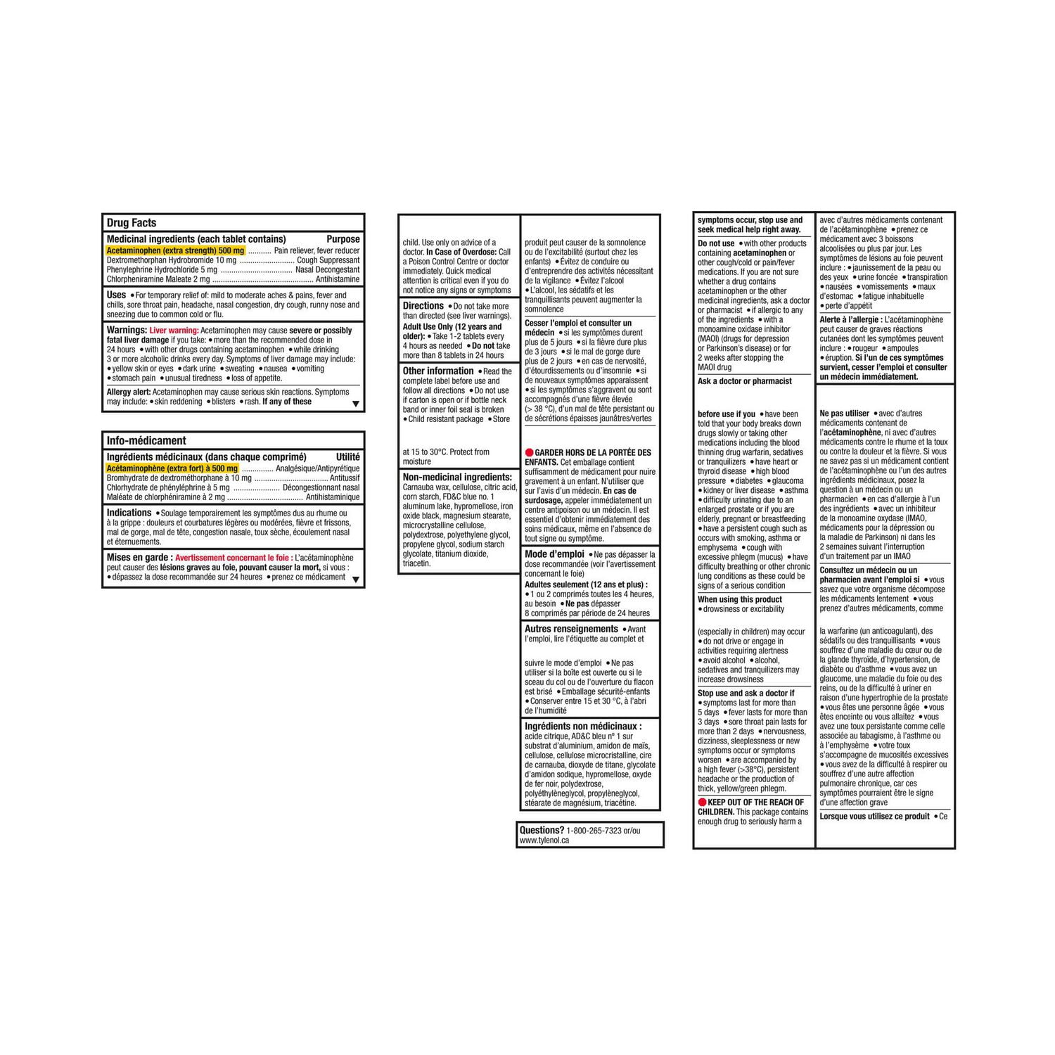 Tylenol Extra fort, Rhume, Nuit, soulage les symptômes de rhume 40 comprimés