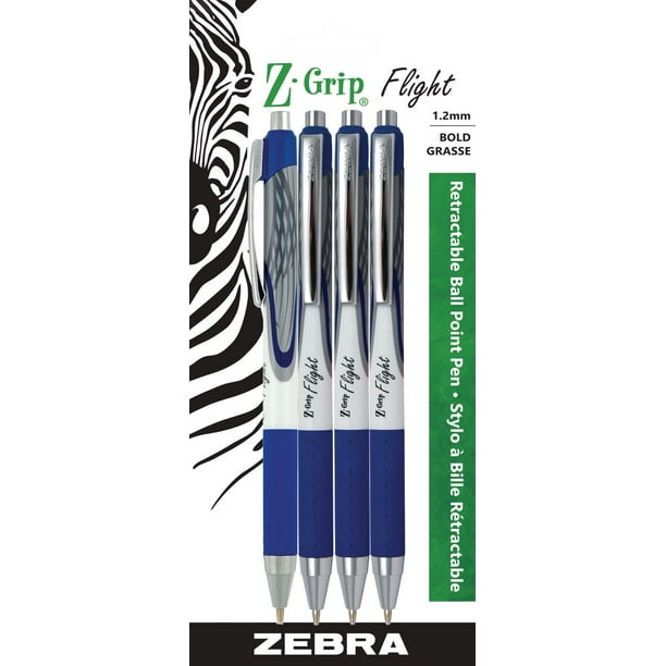 Stylo rétractable Z-Grip Flight de Zebra Paq. de 4, bleu