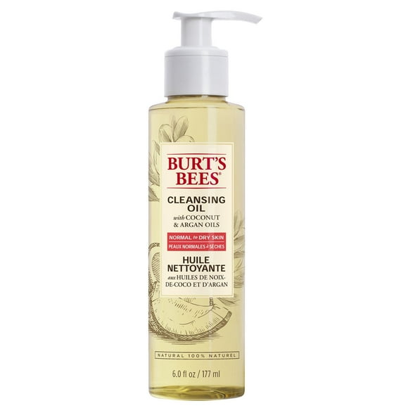 Burt’s Bees® Facial Cleansing Oil with Coconut & Argan Oils, 100% Natural Origin, Removes makeup,, dermatologist-tested