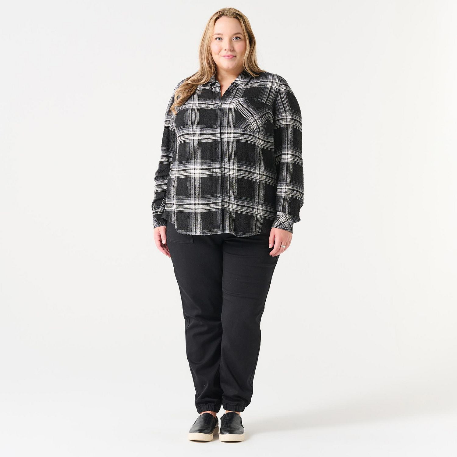 BUTTON FRONT PLAID SHIRT