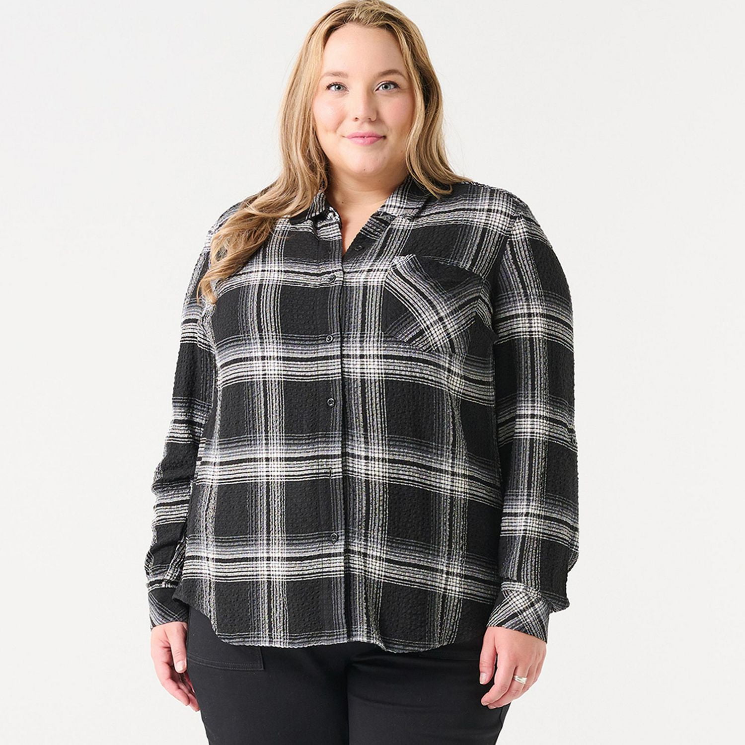 BUTTON FRONT PLAID SHIRT