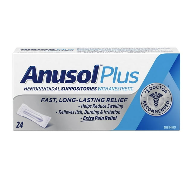 Anusol Plus Hemorrhoidal Suppositories with Anesthetic for Internal Hemorrhoids, 24 Count
