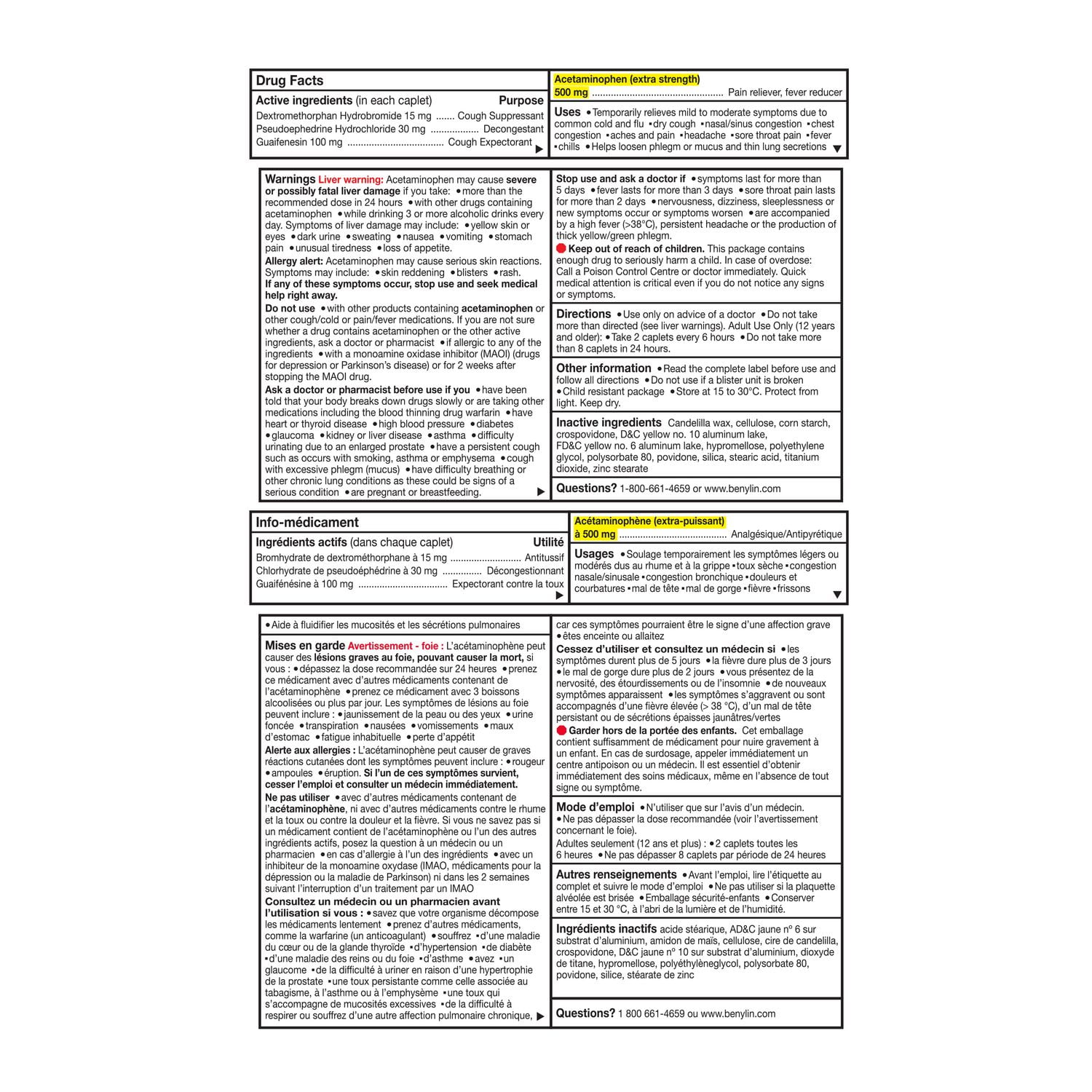 Benylin Extra-puissant, Tout-en-un® Rhume, toux et grippe, Jour, soulage les symptômes de rhume, toux et grippe 24 u