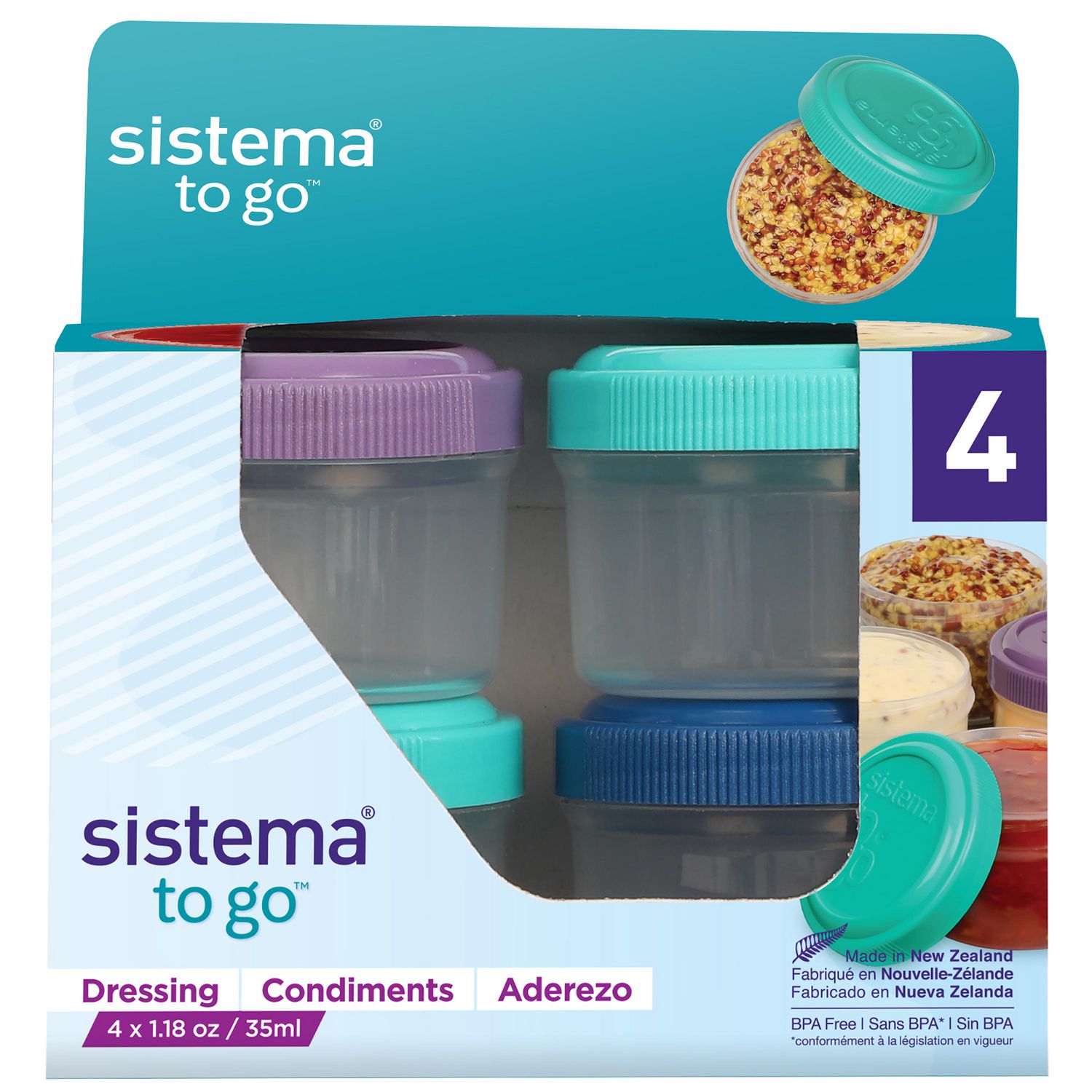 Sistema to Go Dressing Food Storage Containers, 35ml, Set of 4