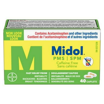 Midol PMS Caffeine-Free, Fast Relief of Pre-Menstrual Period Symptoms such as Irritability, Bloating, Cramps, Breast Tenderness, Backache, Headaches