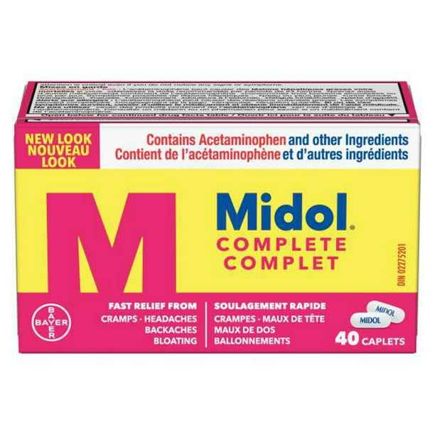 Midol formule complète offrant un soulagement rapide de la douleur associée aux multiples symptômes menstruels 40 caplets