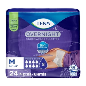 TENA Overnight Incontinence Underwear for Women, Postpartum and Bladder Control, Medium, 24 Count.
