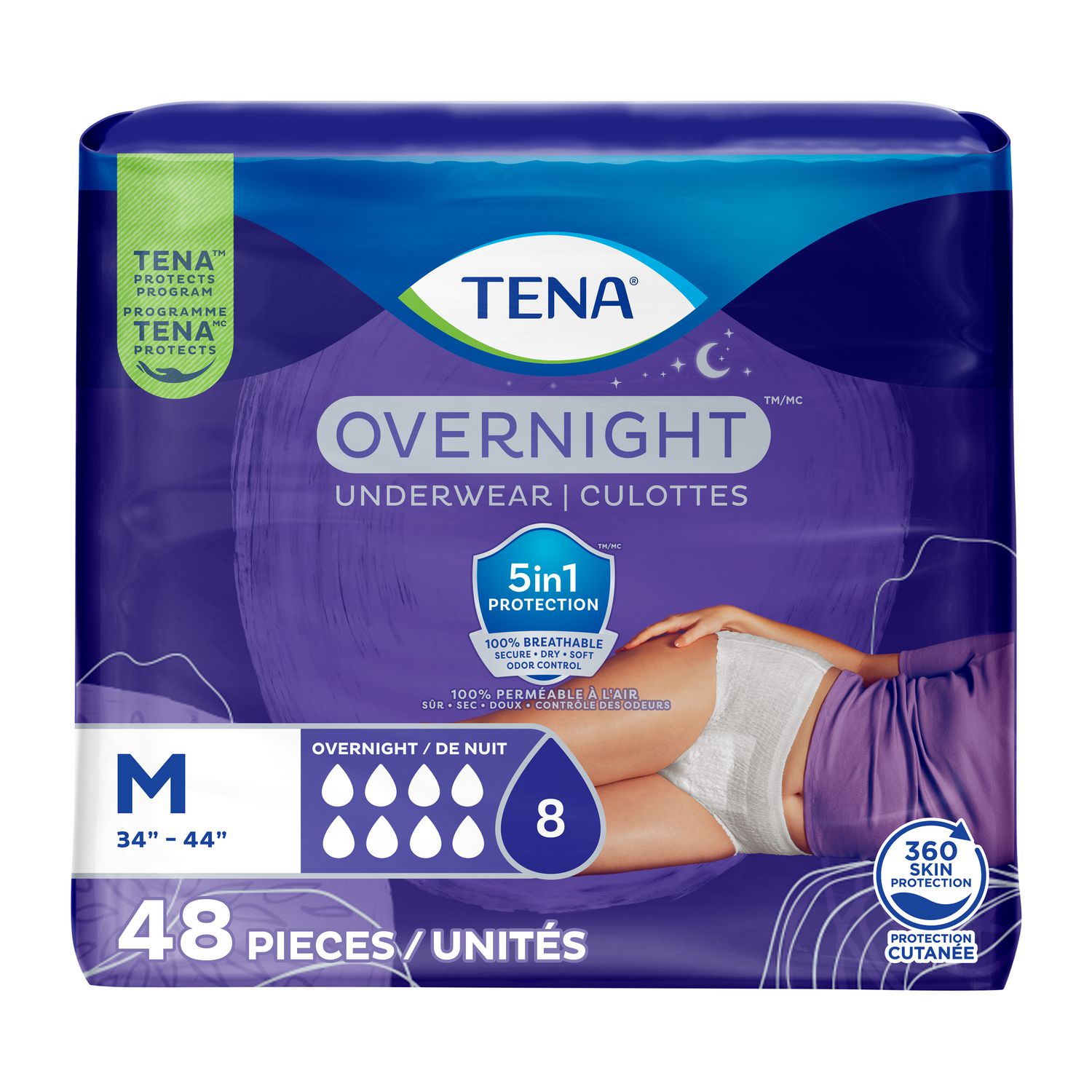 TENA Culottes de nuit pour femmes, Medium, 48 Count.