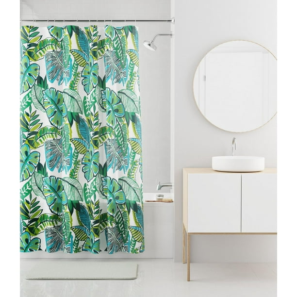 Mainstays Medium Weight Monstera PEVA Shower Curtain, Made with 30