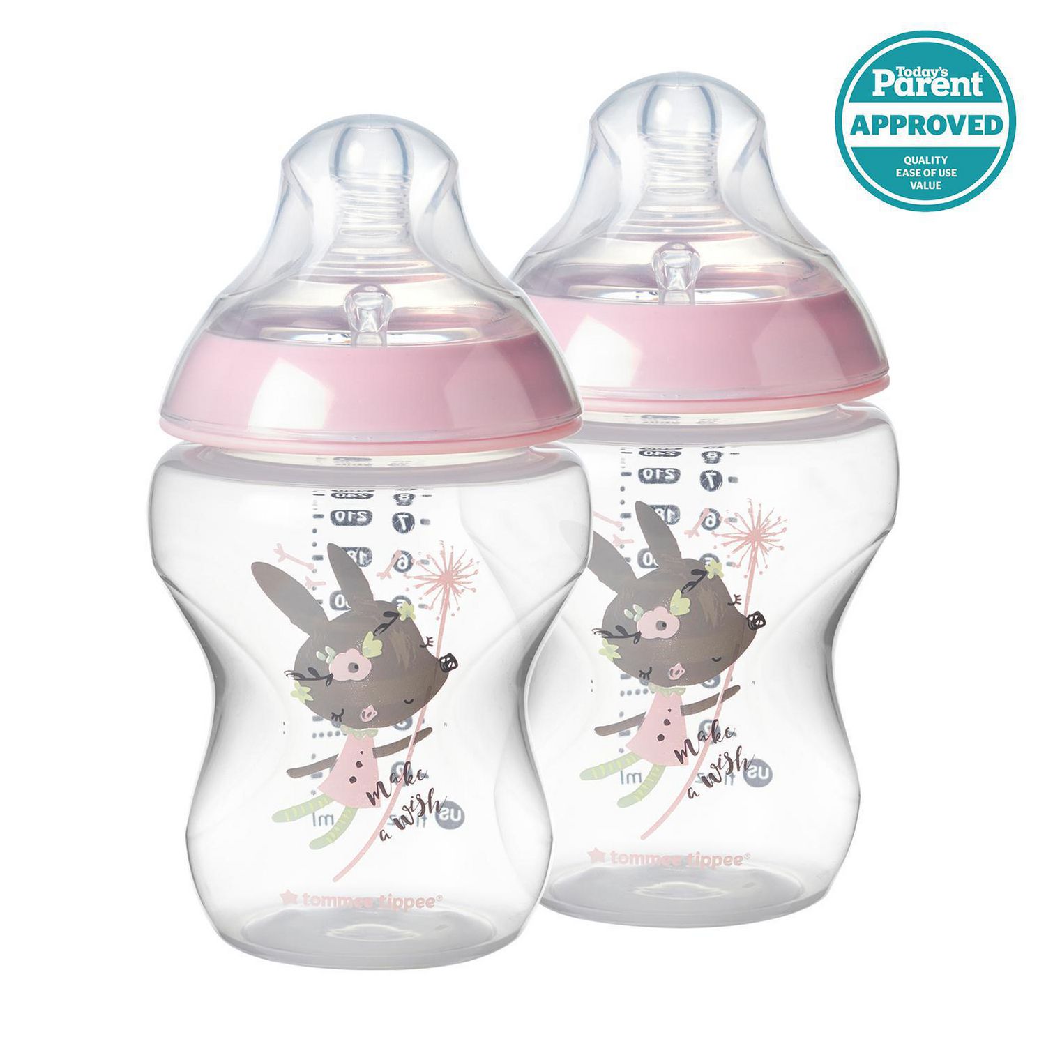 Tommee Tippee Closer to Nature Decorated Baby Bottle, Girl – 9oz, Pink ...