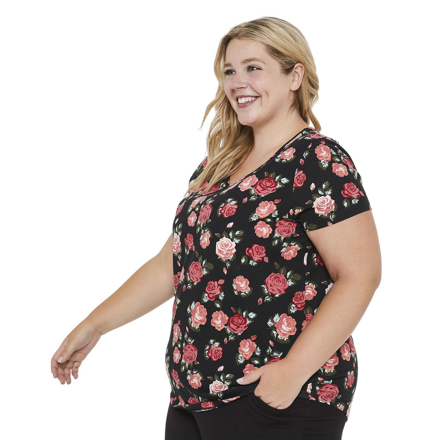 Haut à manches courtes avec encolure en V George Plus pour femmes Tailles 1X-4X