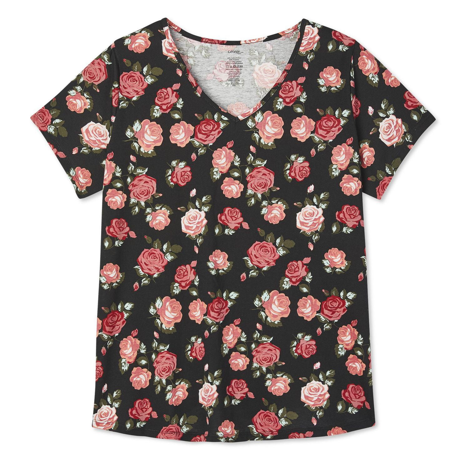 Haut à manches courtes avec encolure en V George Plus pour femmes Tailles 1X-4X