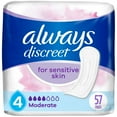 thumbnail image 1 of Serviettes d’incontinence Always Discreet pour femmes ayant des fuites urinaires, serviettes pour peau sensible, degré d’absorption modéré, régulières, 57serviettes, 1 of 9