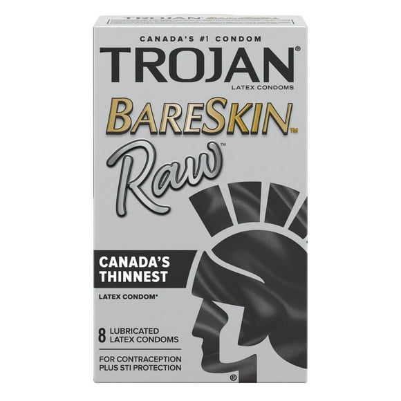 Trojan BareSkin Raw Lubricated Condoms, 8 Lubricated Latex Condoms