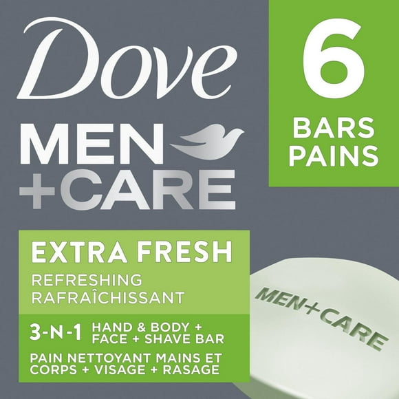 Dove Men+Care Extra Fresh Hand & Body, Face & Shave Bar Soap, 6x106g Bar Soaps