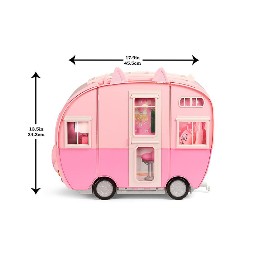 Na Na Na Surprise Kitty-Cat Camper, Pink Camper Vehicle with Cat Ears and  Tail, 7 Play Areas including Full Kitchen, Hammock and Accessories, Doll  Car 