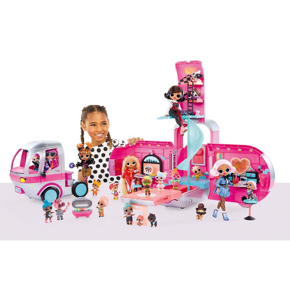 LOL Surprise OMG Glamper Fashion Camper with 55+ Surprises Fully-Furnished with Light Up Pool, Water Slide, Bunk Beds, Bathroom, Closet, Vanity, BBQ Grill, and DJ Booth Gift for Ages 6+
