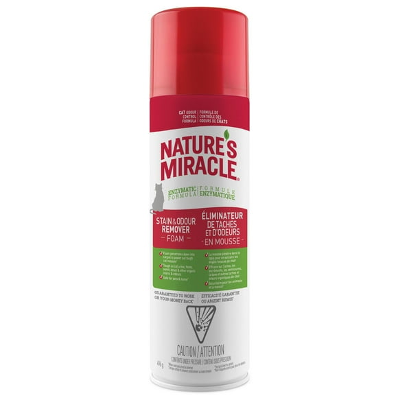 Nature's Miracle Éliminateur de taches et d’odeurs de chat en mousse, Formule de contrôle des odeurs, aérosol 496g Aérosol