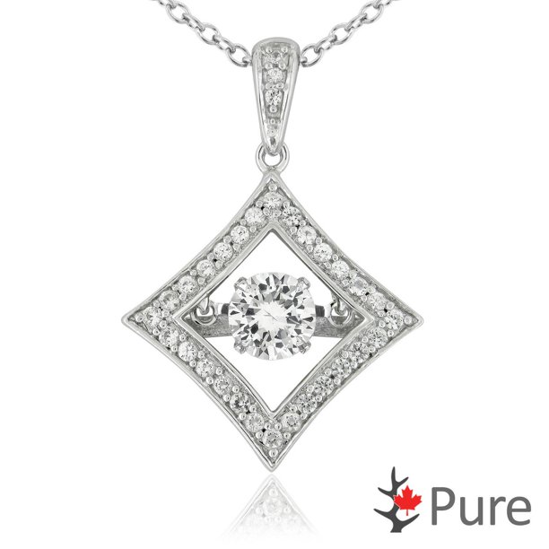 Collier dansant Pure à corindon blanc d'1 carat PBT en forme de diamant entourée de corindons blancs montée dans de l’argent sterling 925 - 5,25 mm