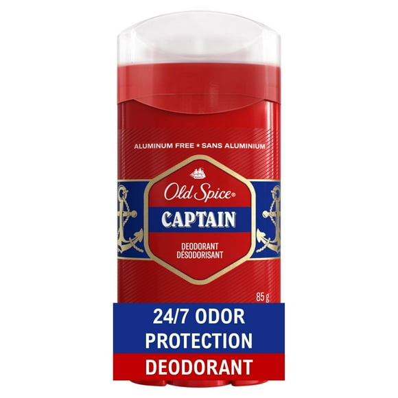 Désodorisant sans aluminium Old Spice pour hommes, protection contre les odeurs&nbsp;24&nbsp;heures sur 24, 7&nbsp;jours sur 7, parfum Captain avec bergamote, 85&nbsp;g 85G